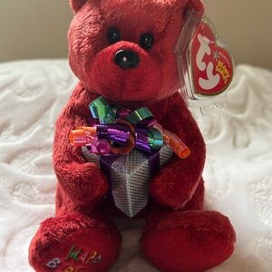 Ty Plush Red Bear with Silver Present